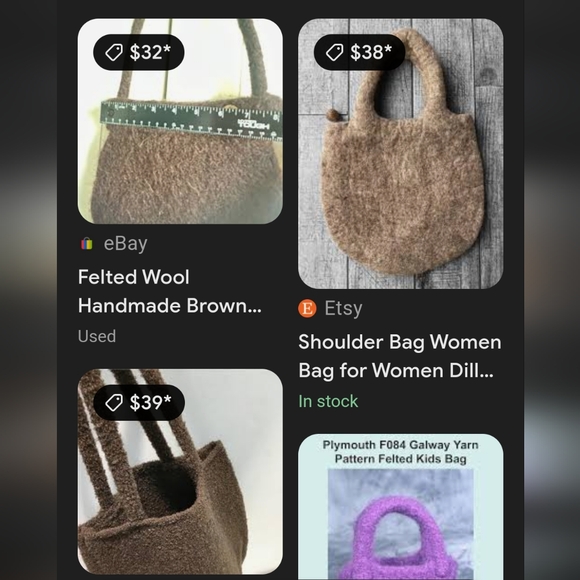 Handcrafted brown felted Wool bag has a flower applique not yet attache - Picture 2 of 6